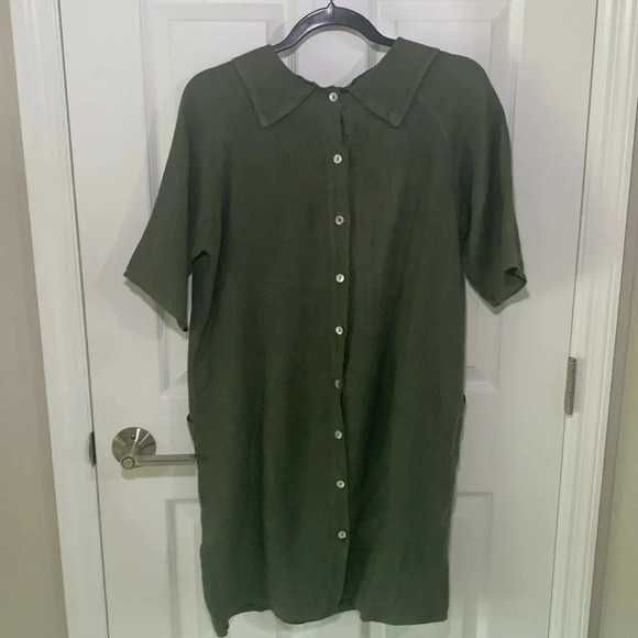 Piazza Del Tempo olive green linen dress size medium - Picture 2 of 7